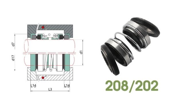 208(202) Mechanical Seal is Single seal, Unbalanced, rubber bellows, wine use for submersible pumps.