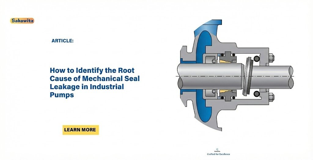 Mechanical seal leakage causes diagram showing seal faces, O-ring failure, and shaft misalignment in an industrial pump